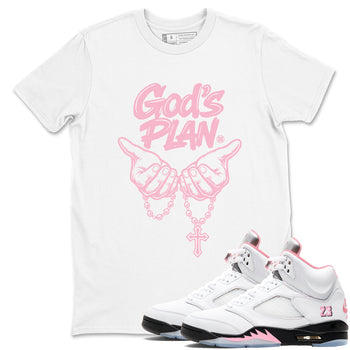 Sneaker match tees – Sneaker Tees To Match Air Jordan 5 Medium Soft Pink Shoes – God's Plan Tee White 1