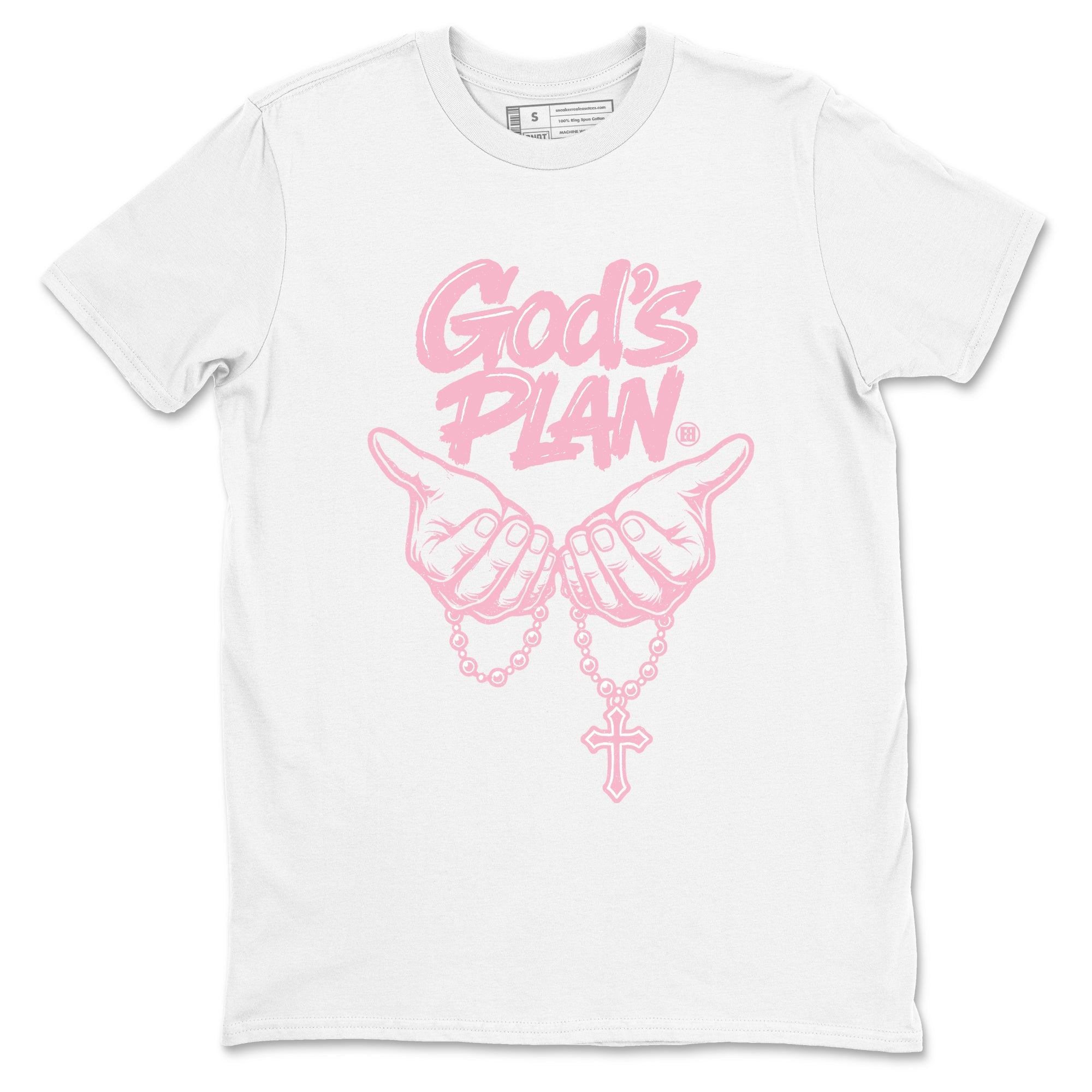 Sneaker match tees – Sneaker Tees To Match Air Jordan 5 Medium Soft Pink Shoes – God's Plan Tee White 2
