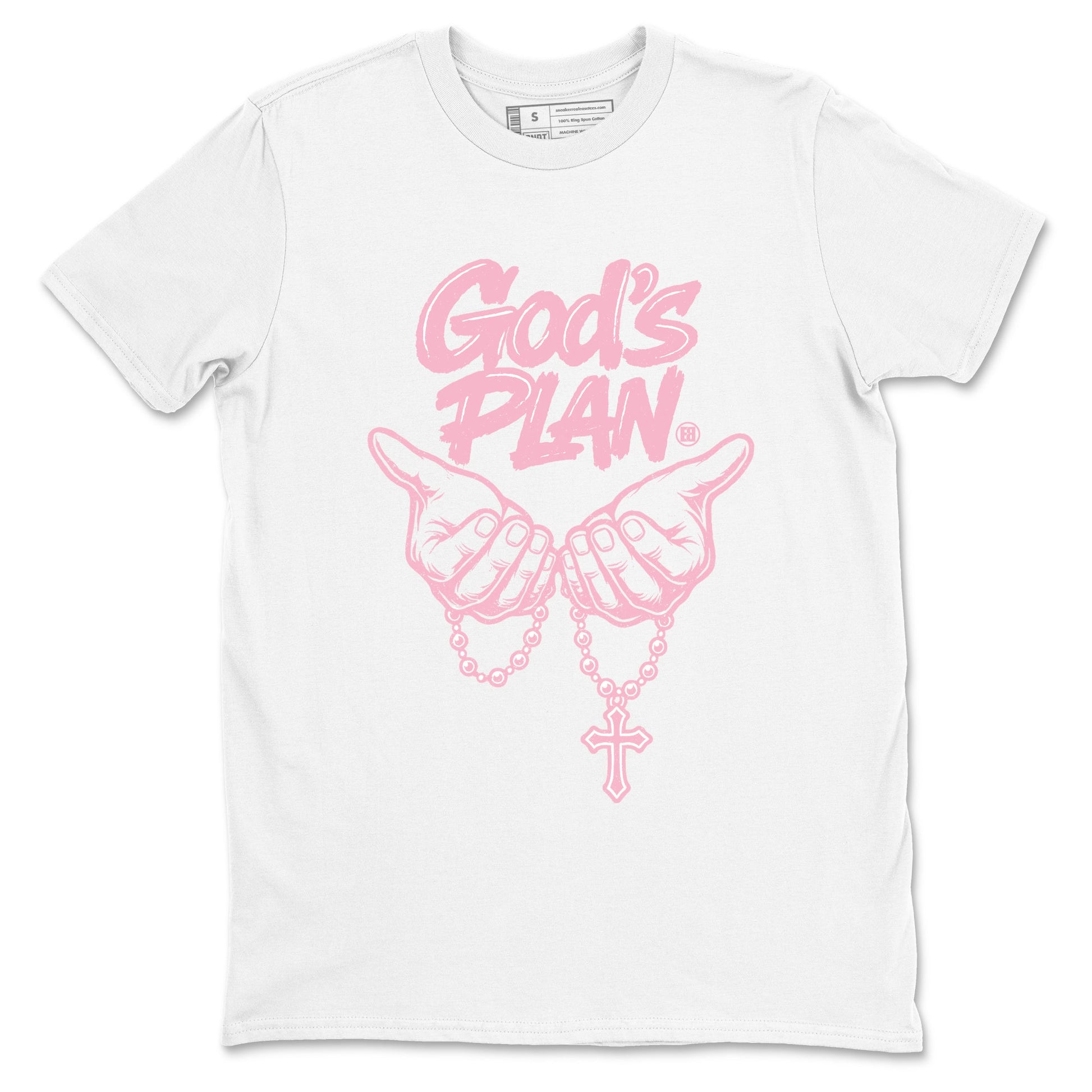 Sneaker match tees – Sneaker Tees To Match Air Jordan 5 Medium Soft Pink Shoes – God's Plan Tee White 2