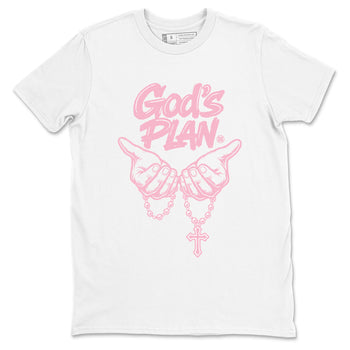 Sneaker match tees – Sneaker Tees To Match Air Jordan 5 Medium Soft Pink Shoes – God's Plan Tee White 2