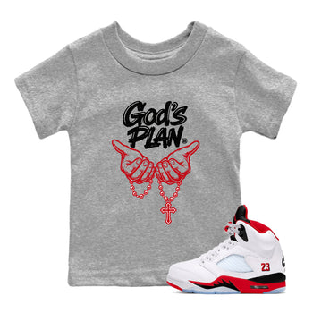 Sneaker match tees – Sneaker Tees To Match Air Jordan 5 Fire Red Shoes – God's Plan Kids T-Shirt Heather Grey 1