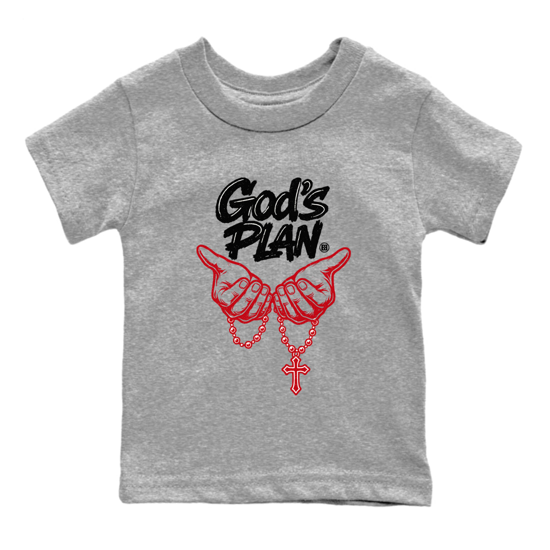 Sneaker match tees – Sneaker Tees To Match Air Jordan 5 Fire Red Shoes – God's Plan Kids T-Shirt Heather Grey 2