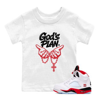 Sneaker match tees – Sneaker Tees To Match Air Jordan 5 Fire Red Shoes – God's Plan Kids T-Shirt White 1