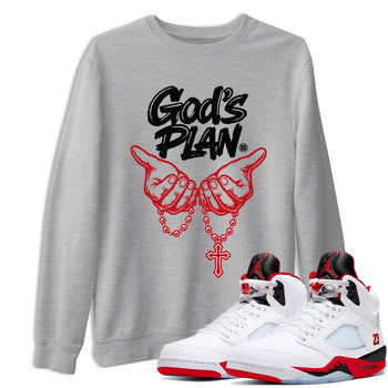 Sneaker match tees – Sneaker Tees To Match Air Jordan 5 Fire Red Shoes – God's Plan Tee Heather Grey 1