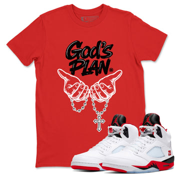 Sneaker match tees – Sneaker Tees To Match Air Jordan 5 Fire Red Shoes – God's Plan Tee Red 1