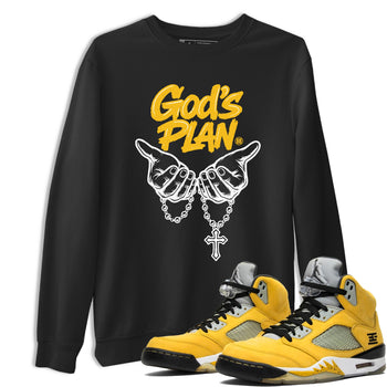 God's Plan sneaker match t-shirt styled to complete your fit with the Air Jordan 5 Tokyo sneakers, shown in Black 1.