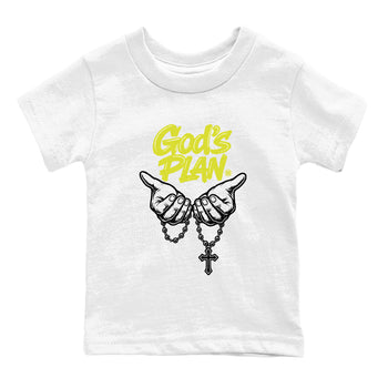 God's Plan baby and kids t-shirt crafted for little sneakerheads to shine with the Air Max 90 Cyber sneakers, displayed in White 2.