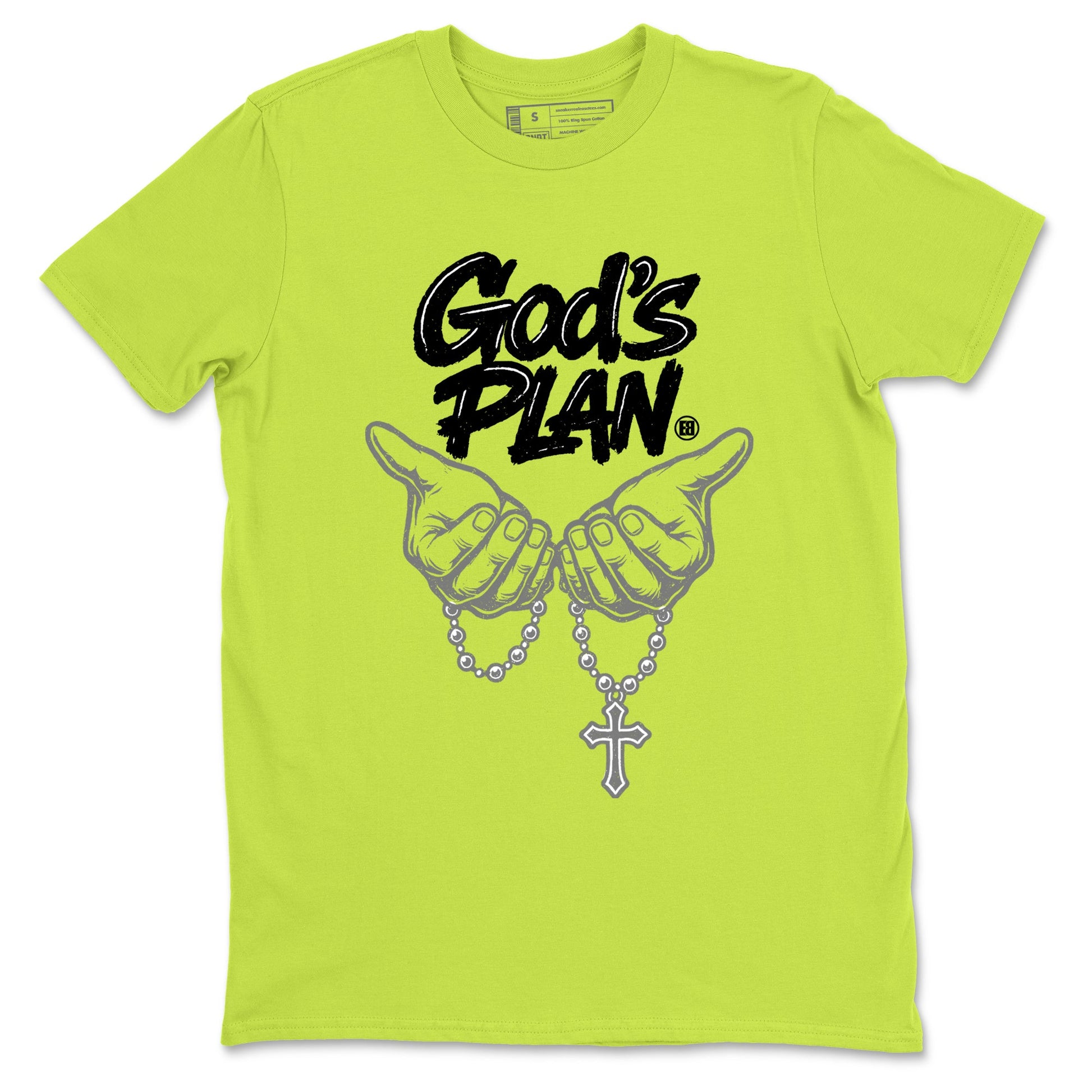 God's Plan sneaker match t-shirt styled to complete your fit with the Air Max 90 Cyber sneakers, shown in Safety Green 2.