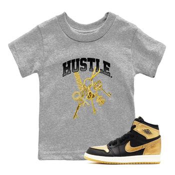 AJ1 Black Metallic Gold shirts to match jordans Gold Hustle sneaker match tees Air Jordan 1 Black Metallic Gold SNRT Sneaker Tees streetwear brand Baby and Youth Heather Grey 1 cotton tee