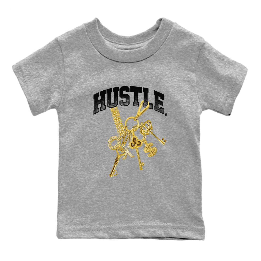 AJ1 Black Metallic Gold shirts to match jordans Gold Hustle sneaker match tees Air Jordan 1 Black Metallic Gold SNRT Sneaker Tees streetwear brand Baby and Youth Heather Grey 2 cotton tee