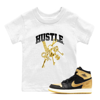 AJ1 Black Metallic Gold shirts to match jordans Gold Hustle sneaker match tees Air Jordan 1 Black Metallic Gold SNRT Sneaker Tees streetwear brand Baby and Youth White 1 cotton tee