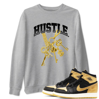 AJ1 Black Metallic Gold shirts to match jordans Gold Hustle sneaker match tees Air Jordan 1 Black Metallic Gold SNRT Sneaker Tees streetwear brand Heather Grey 1 unisex cotton tee