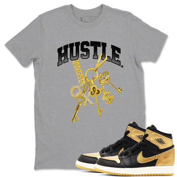 AJ1 Black Metallic Gold shirts to match jordans Gold Hustle sneaker match tees Air Jordan 1 Black Metallic Gold SNRT Sneaker Tees streetwear brand Heather Grey 1 unisex cotton tee