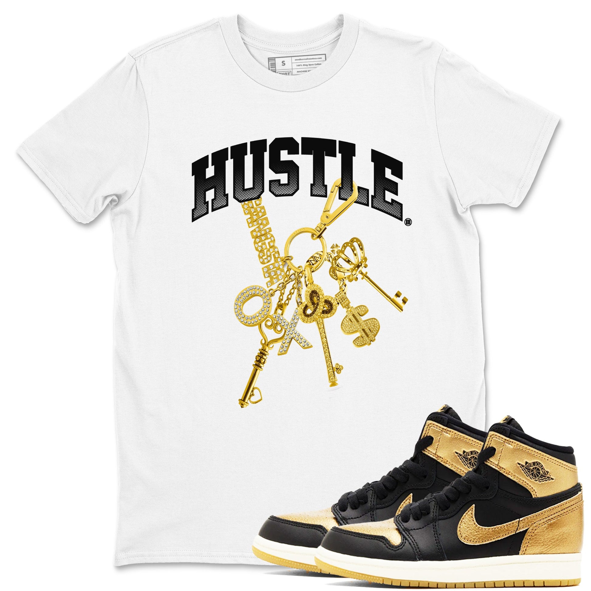 AJ1 Black Metallic Gold shirts to match jordans Gold Hustle sneaker match tees Air Jordan 1 Black Metallic Gold SNRT Sneaker Tees streetwear brand White 1 unisex cotton tee
