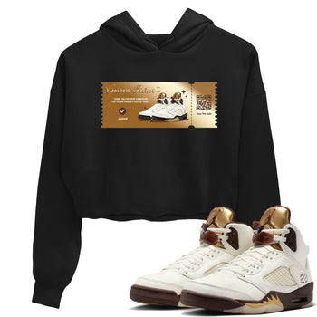 5s Golden Ticket shirts to match jordans  Golden Ticket shirts to match jordans Air Jordan 5 Golden Ticket match shoes to clothes SNRT Sneaker Tees unisex cotton Black 1 crop tee