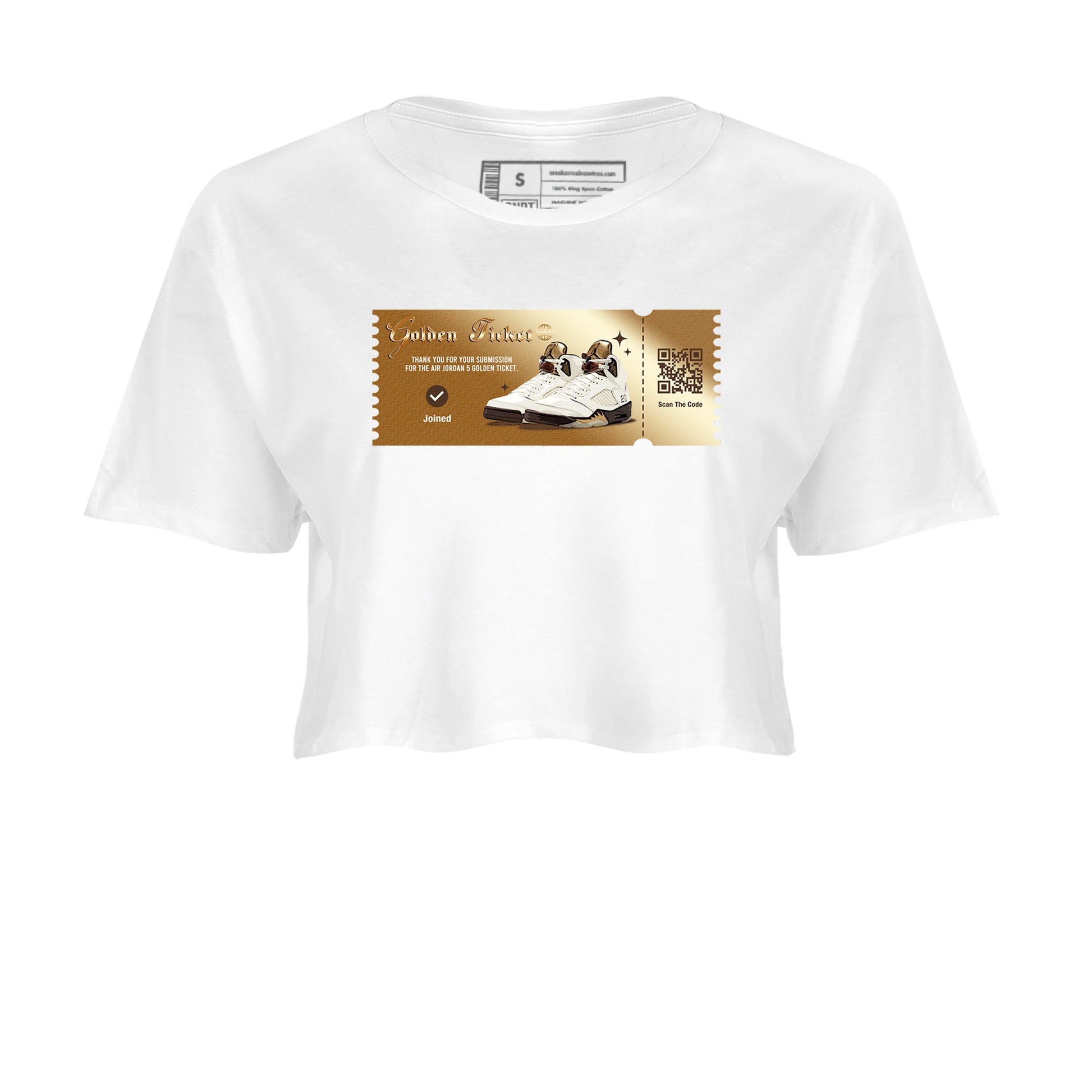 5s Golden Ticket shirts to match jordans  Golden Ticket shirts to match jordans Air Jordan 5 Golden Ticket match shoes to clothes SNRT Sneaker Tees unisex cotton White 2 crop tee