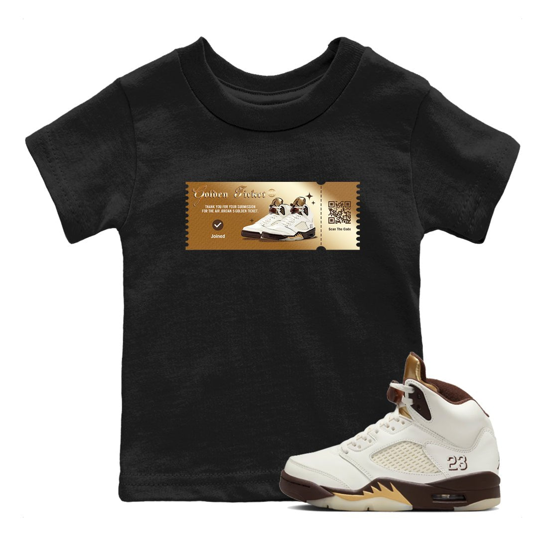 5s Golden Ticket shirts to match jordans  Golden Ticket shirts to match jordans Air Jordan 5 Golden Ticket match shoes to clothes SNRT Sneaker Tees Youth Baby Black 1 tee