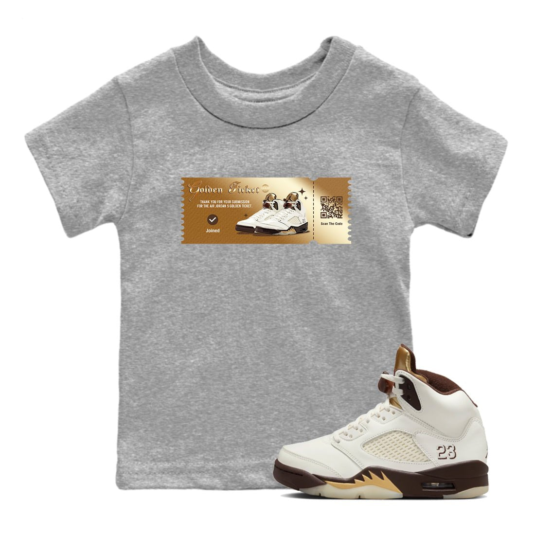 5s Golden Ticket shirts to match jordans  Golden Ticket shirts to match jordans Air Jordan 5 Golden Ticket match shoes to clothes SNRT Sneaker Tees Youth Baby Heather Grey 1 tee
