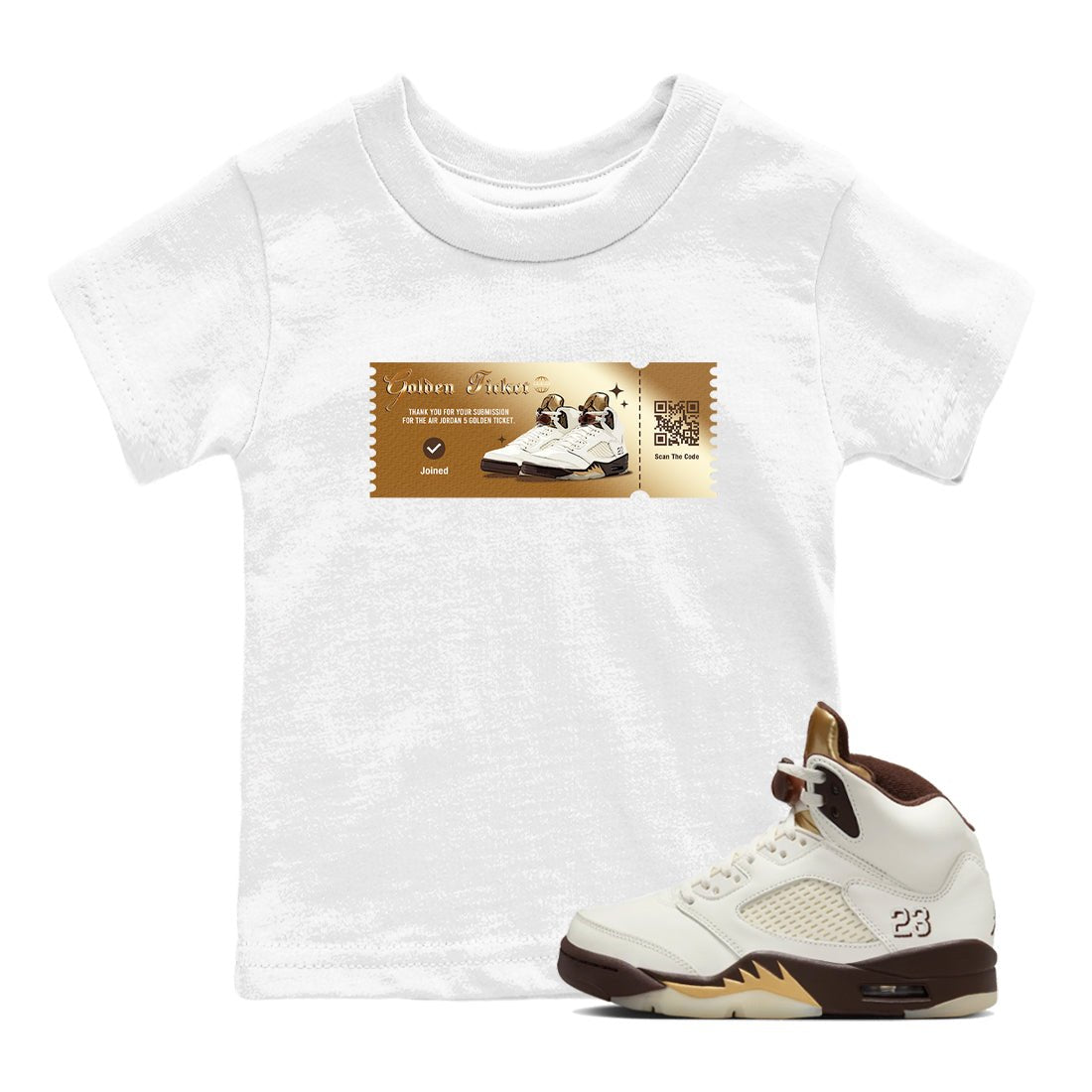 5s Golden Ticket shirts to match jordans  Golden Ticket shirts to match jordans Air Jordan 5 Golden Ticket match shoes to clothes SNRT Sneaker Tees Youth Baby White 1 tee