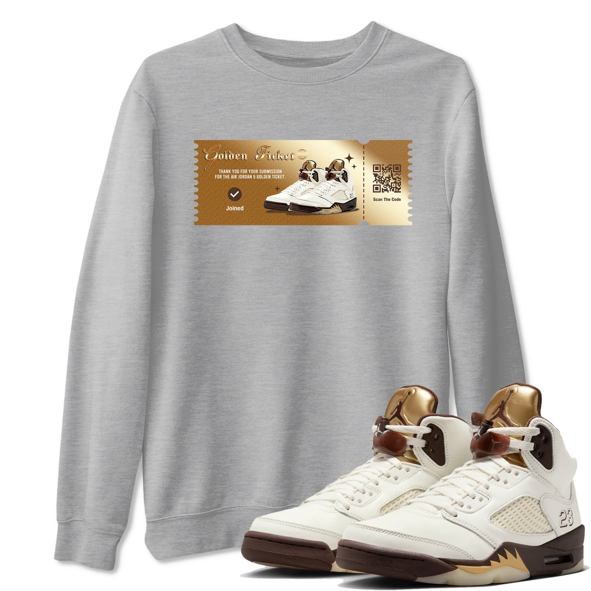 5s Golden Ticket shirts to match jordans  Golden Ticket shirts to match jordans Air Jordan 5 Golden Ticket match shoes to clothes SNRT Sneaker Tees unisex cotton Heather Grey 1 shirts