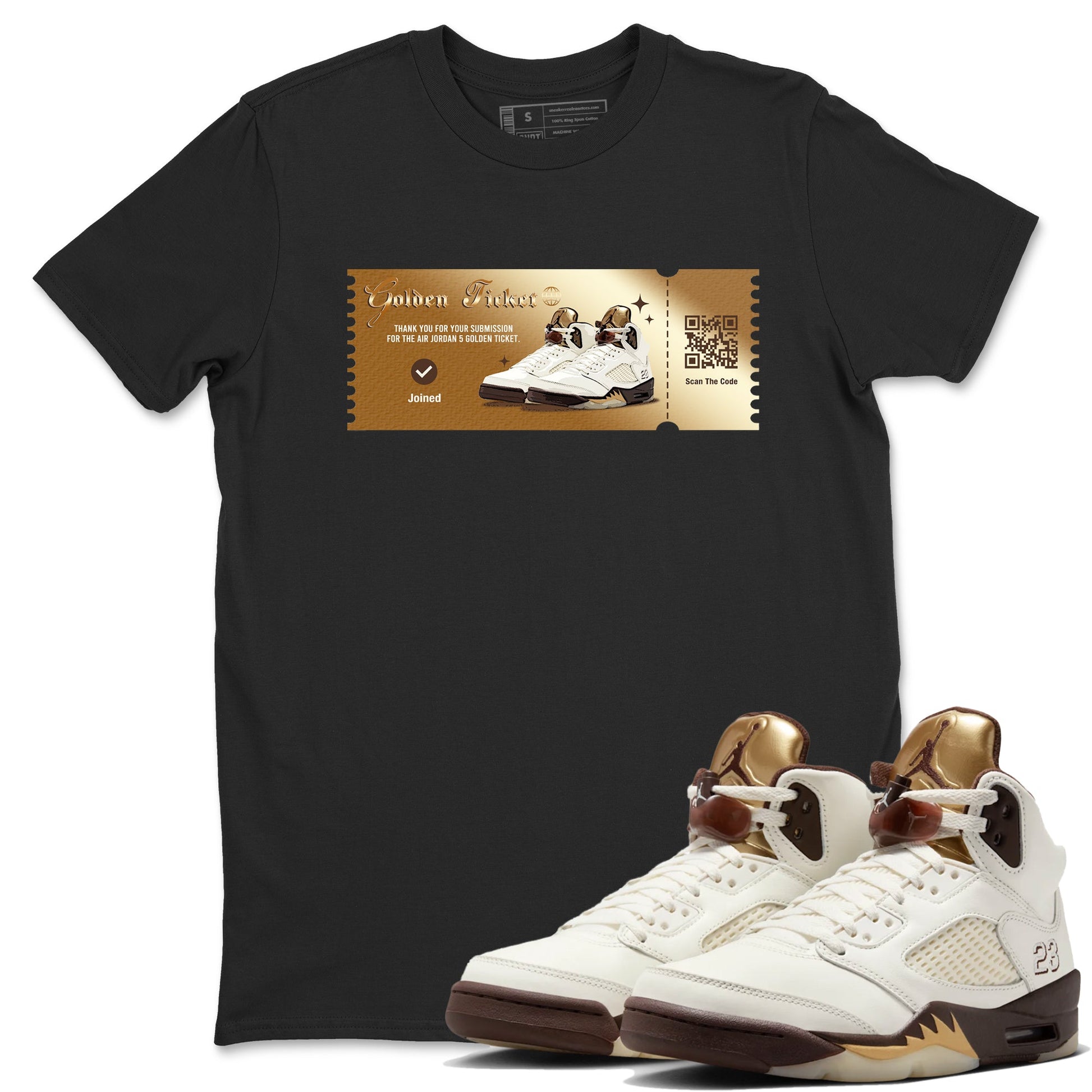 5s Golden Ticket shirts to match jordans  Golden Ticket shirts to match jordans Air Jordan 5 Golden Ticket match shoes to clothes SNRT Sneaker Tees unisex cotton Black 1 shirts