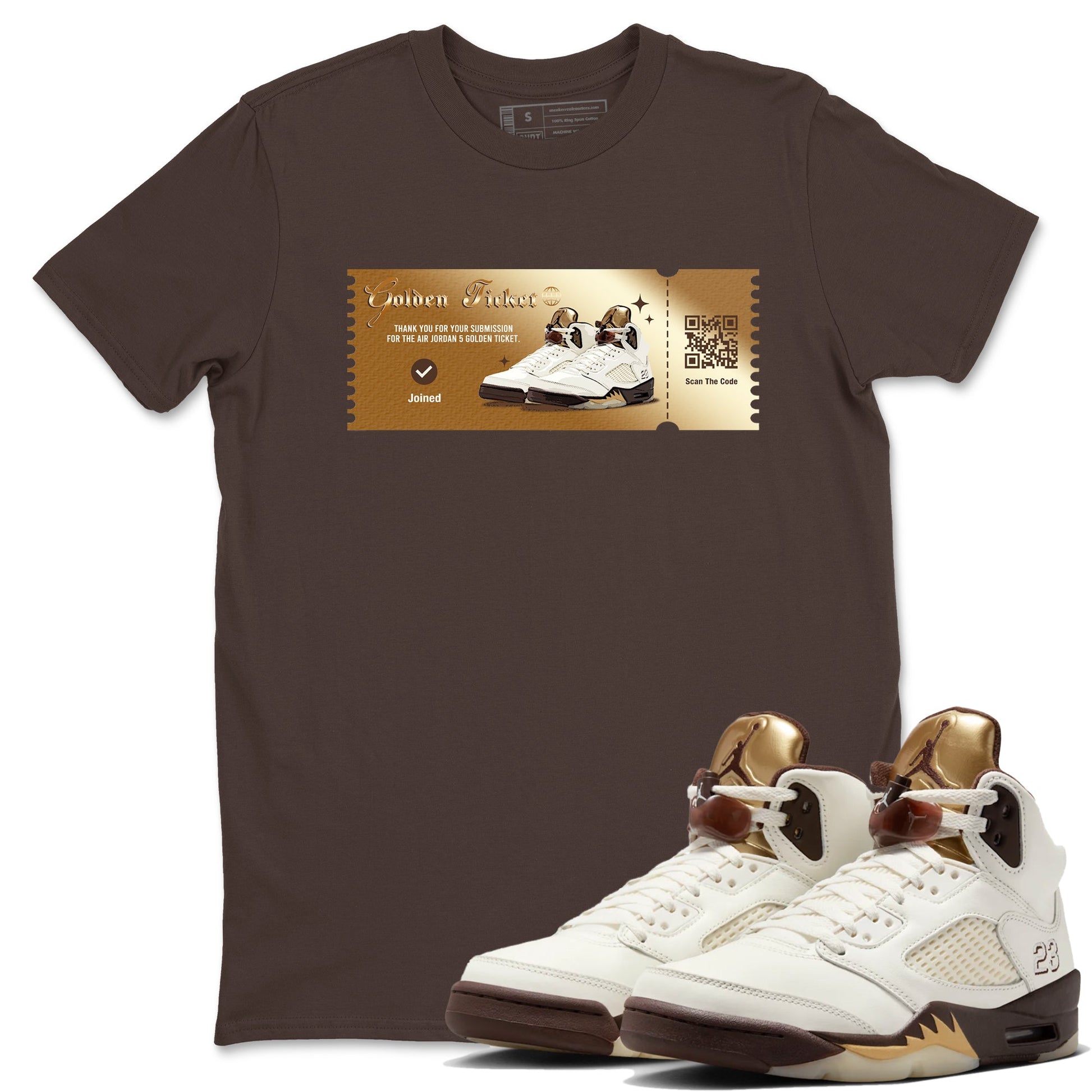 5s Golden Ticket shirts to match jordans  Golden Ticket shirts to match jordans Air Jordan 5 Golden Ticket match shoes to clothes SNRT Sneaker Tees unisex cotton Dark Chocolate 1 shirts