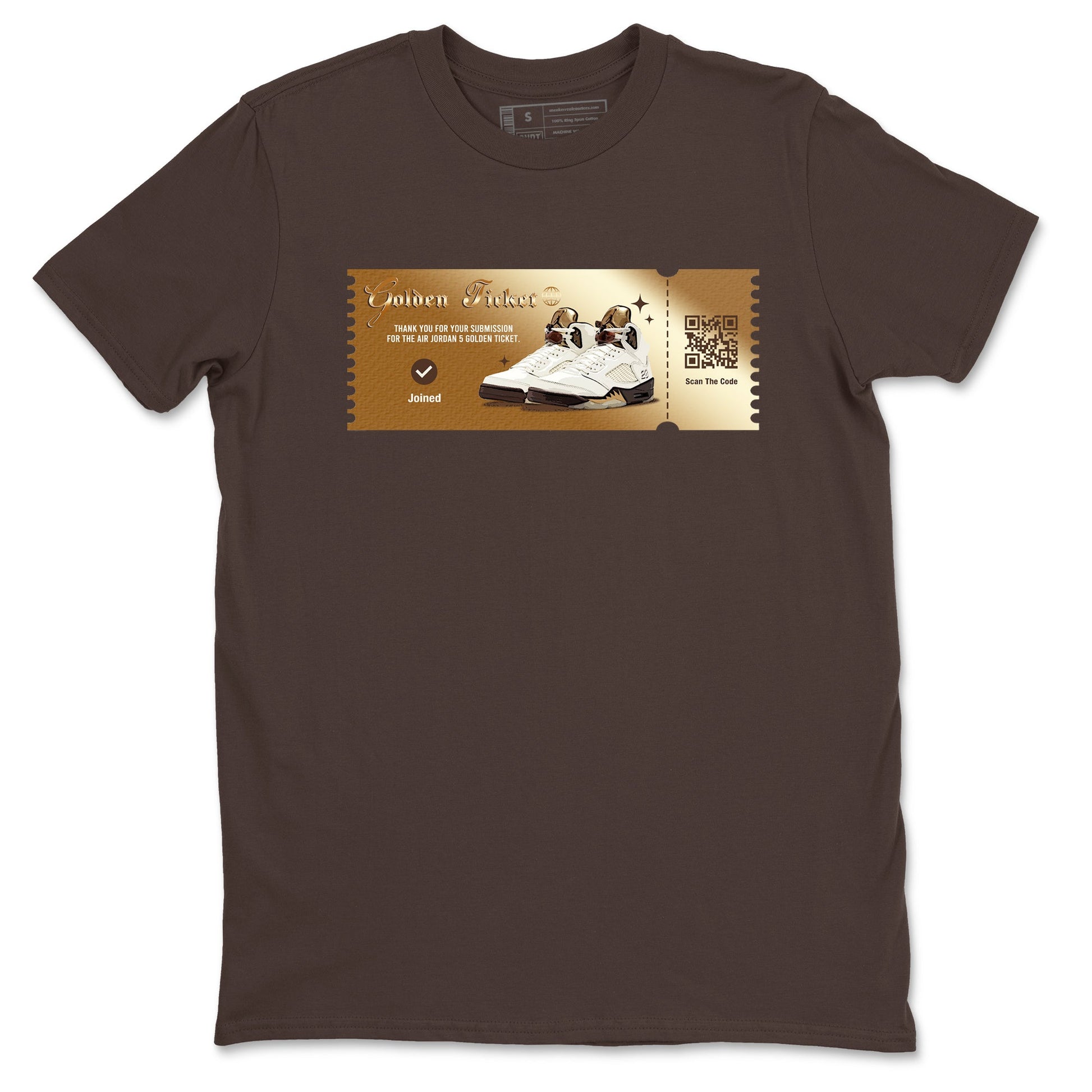 5s Golden Ticket shirts to match jordans  Golden Ticket shirts to match jordans Air Jordan 5 Golden Ticket match shoes to clothes SNRT Sneaker Tees unisex cotton Dark Chocolate 2 shirts