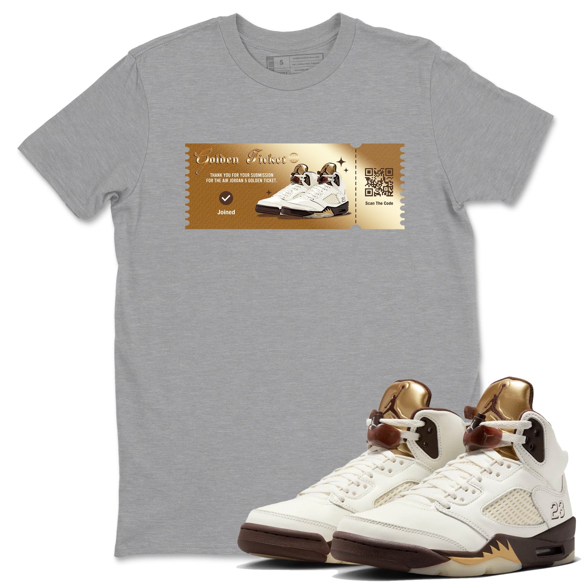 5s Golden Ticket shirts to match jordans  Golden Ticket shirts to match jordans Air Jordan 5 Golden Ticket match shoes to clothes SNRT Sneaker Tees unisex cotton Heather Grey 1 shirts