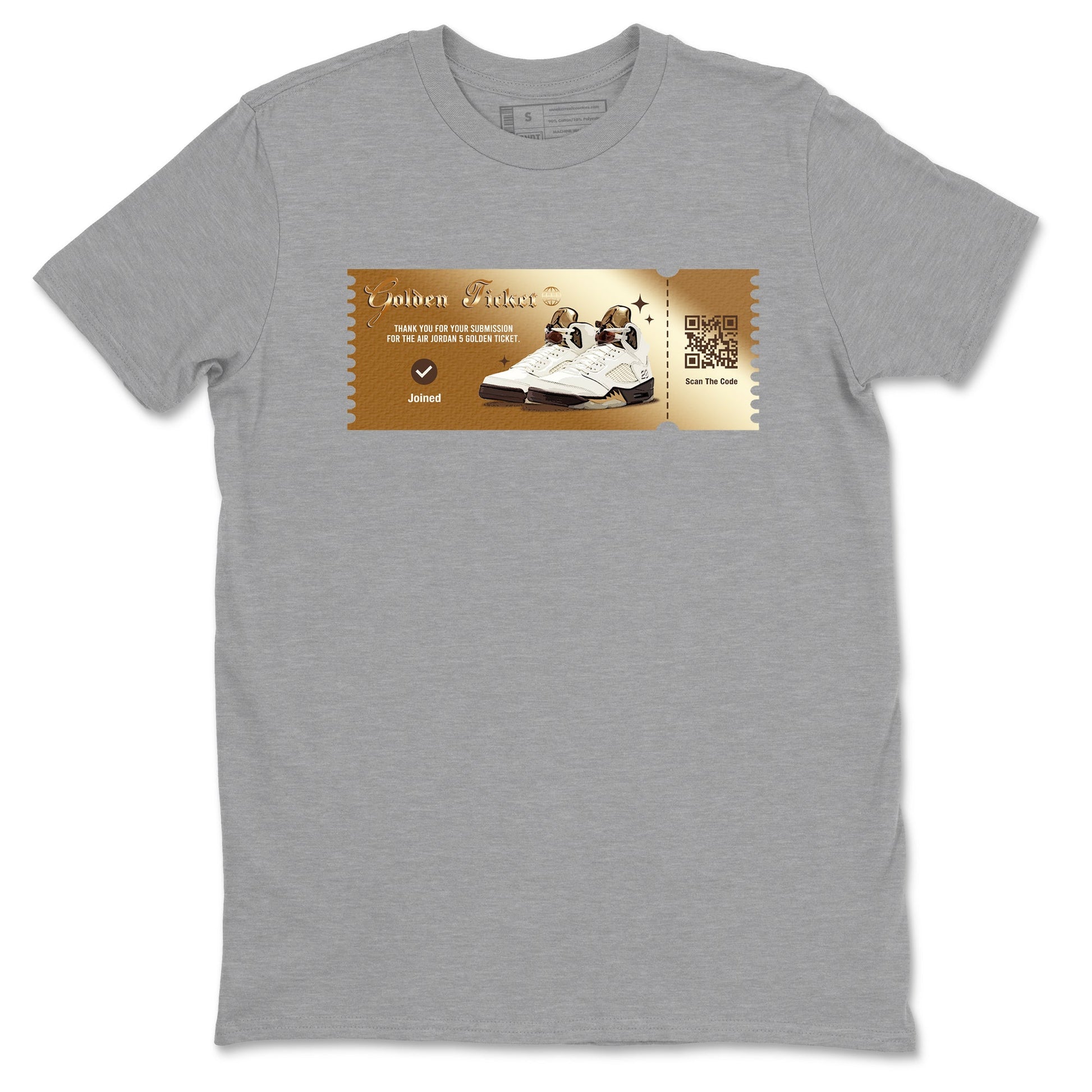 5s Golden Ticket shirts to match jordans  Golden Ticket shirts to match jordans Air Jordan 5 Golden Ticket match shoes to clothes SNRT Sneaker Tees unisex cotton Heather Grey 2 shirts