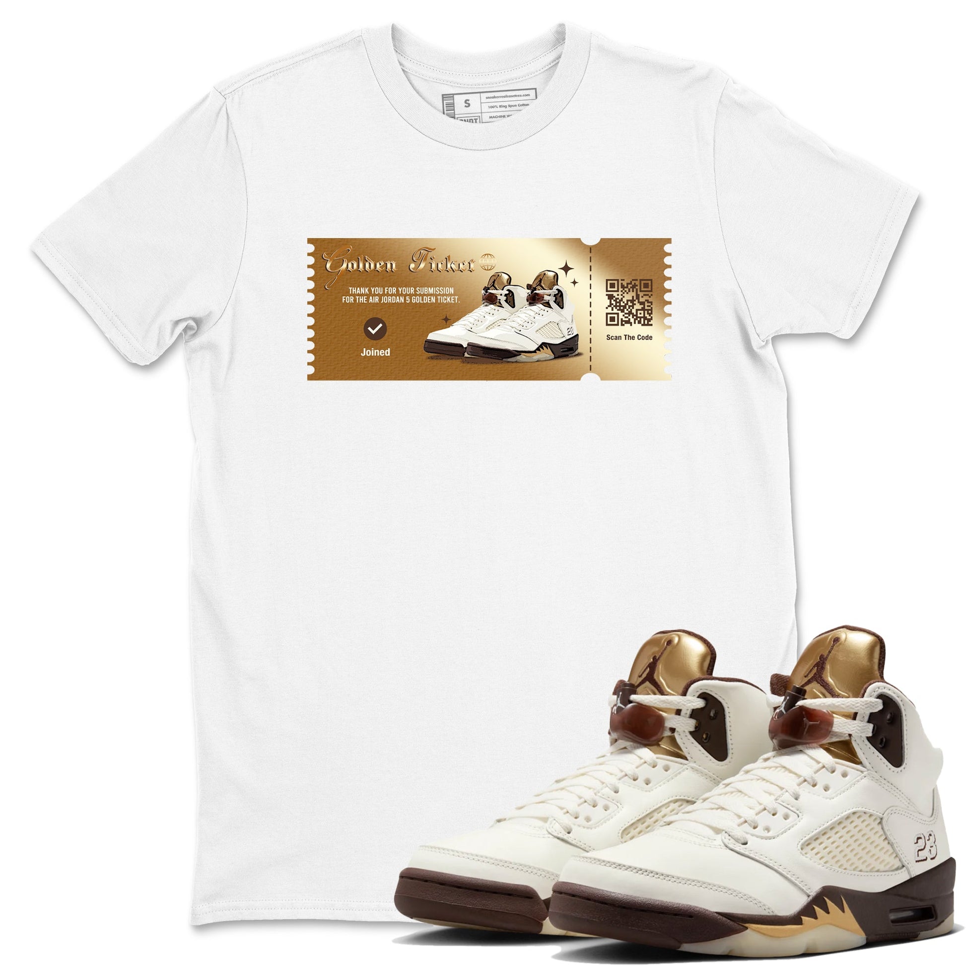 5s Golden Ticket shirts to match jordans  Golden Ticket shirts to match jordans Air Jordan 5 Golden Ticket match shoes to clothes SNRT Sneaker Tees unisex cotton White 1 shirts