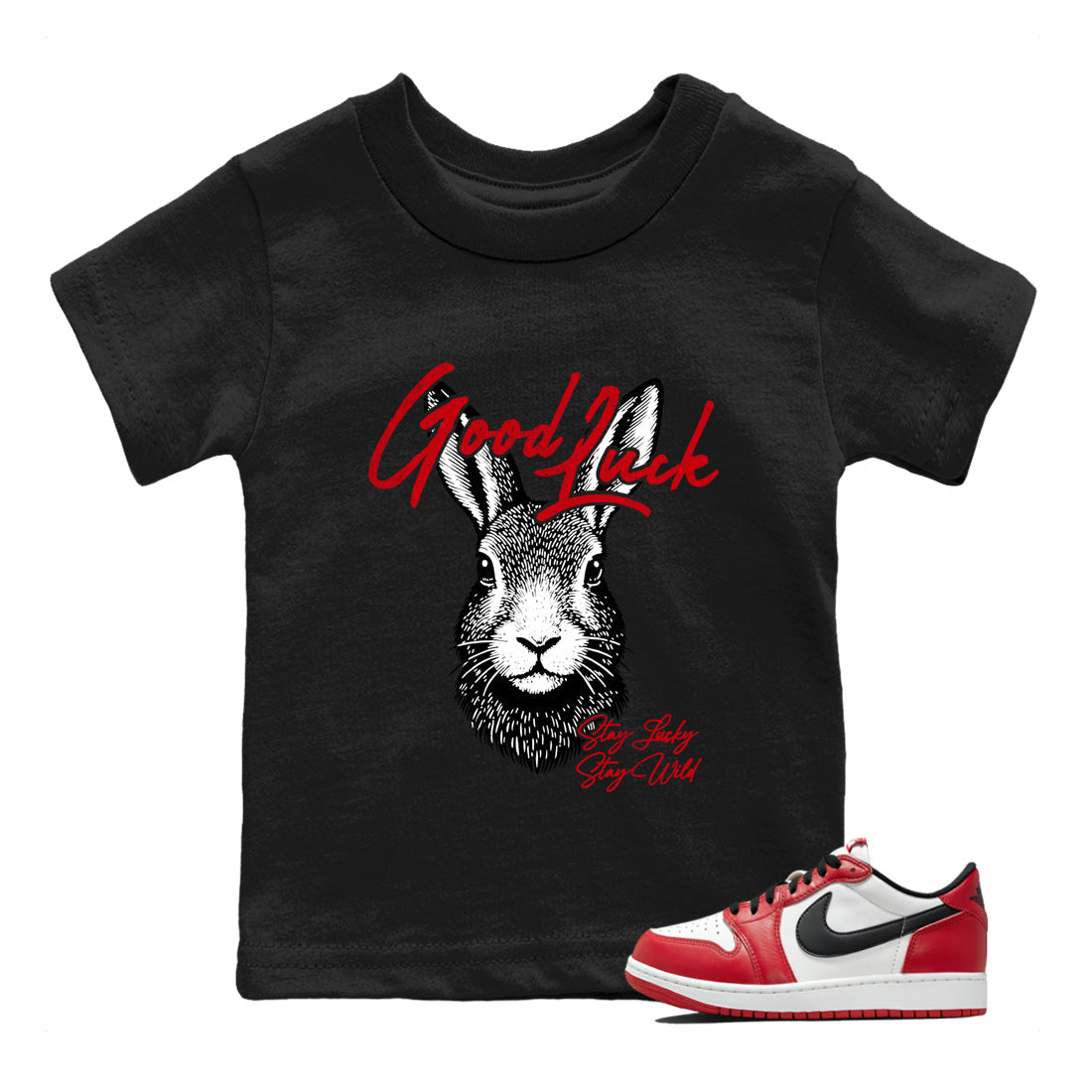 Best Sneakerfit graphic tee – Sneaker Tees To Match Air Jordan 1 Low Chicago Sneakers – Good Luck Kids T-Shirt Black 1