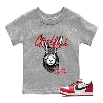 Best Sneakerfit graphic tee – Sneaker Tees To Match Air Jordan 1 Low Chicago Sneakers – Good Luck Kids T-Shirt Heather Grey 1
