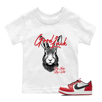 Best Sneakerfit graphic tee – Sneaker Tees To Match Air Jordan 1 Low Chicago Sneakers – Good Luck Kids T-Shirt White 1