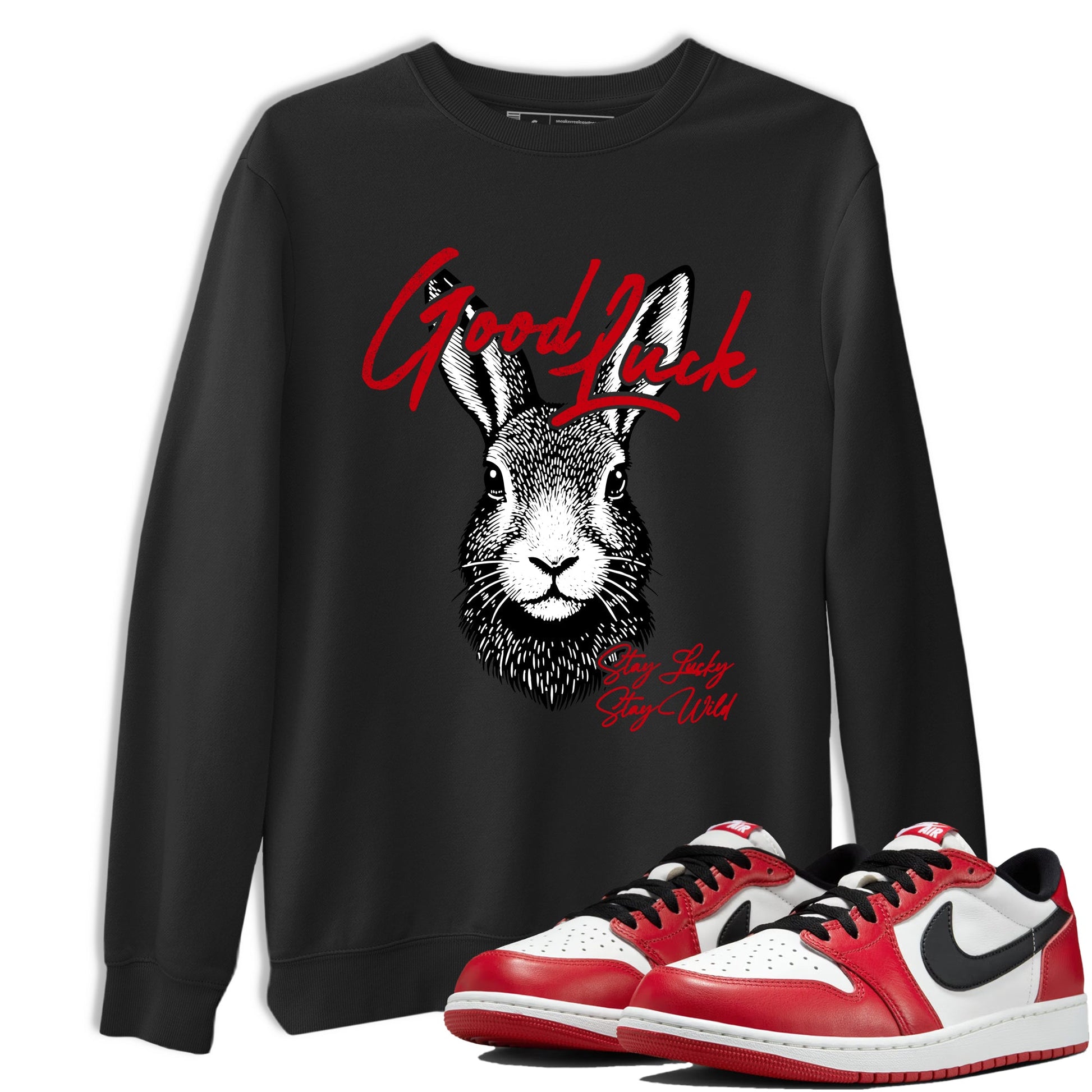 Best Sneakerfit graphic tee – Sneaker Tees To Match Air Jordan 1 Low Chicago Sneakers – Good Luck Tee Black 1