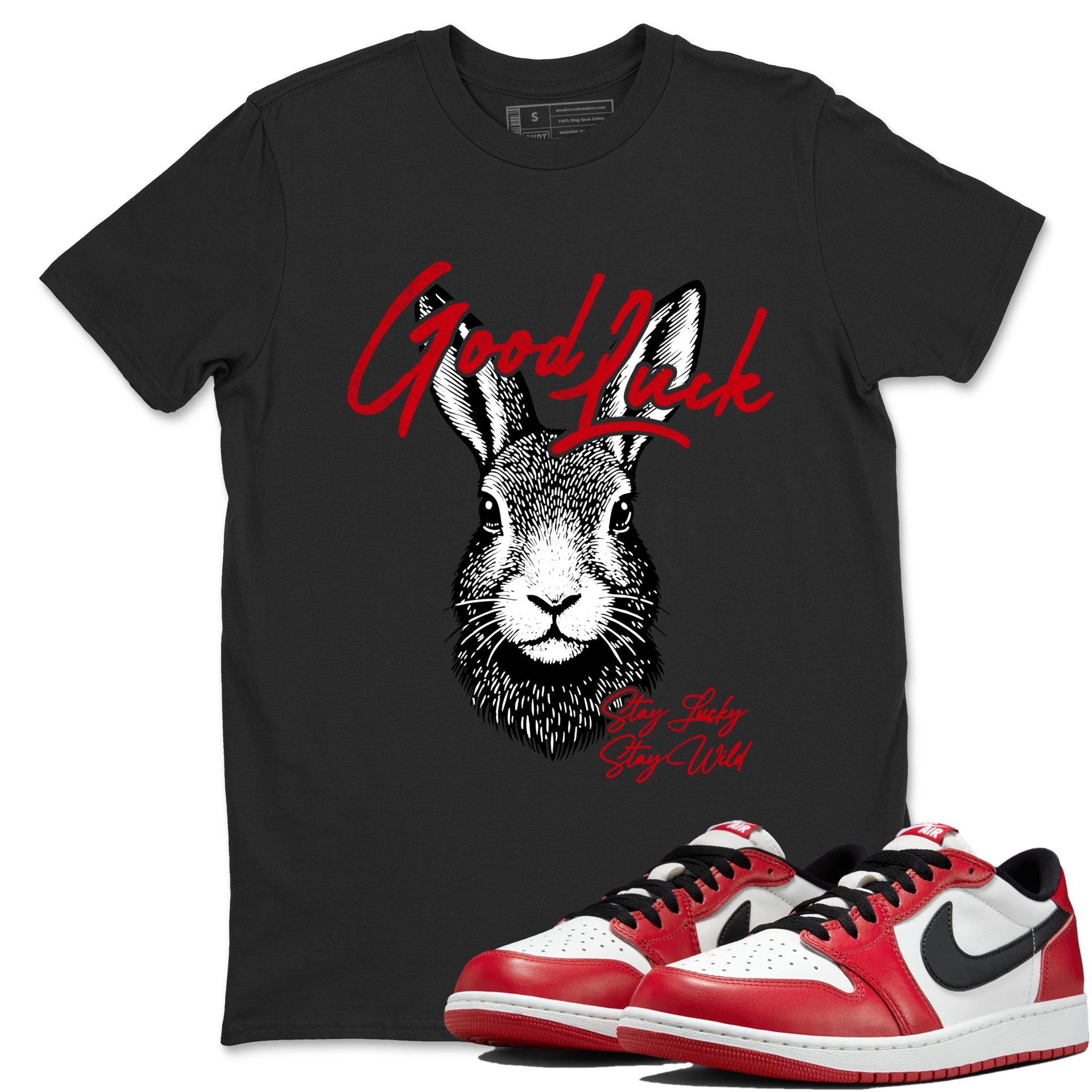 Best Sneakerfit graphic tee – Sneaker Tees To Match Air Jordan 1 Low Chicago Sneakers – Good Luck Tee Black 1