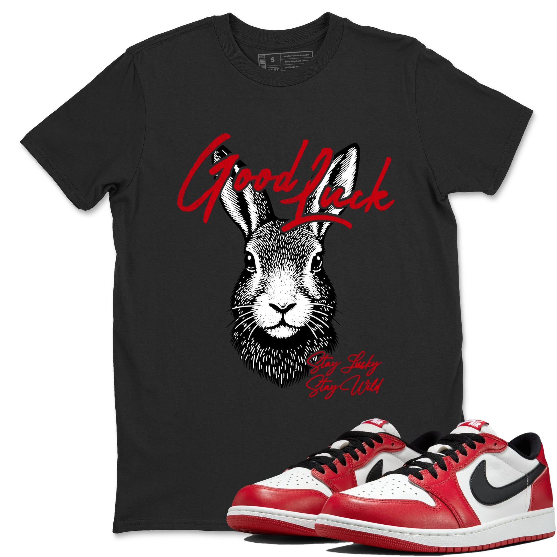 Best Sneakerfit graphic tee – Sneaker Tees To Match Air Jordan 1 Low Chicago Sneakers – Good Luck Tee Black 1