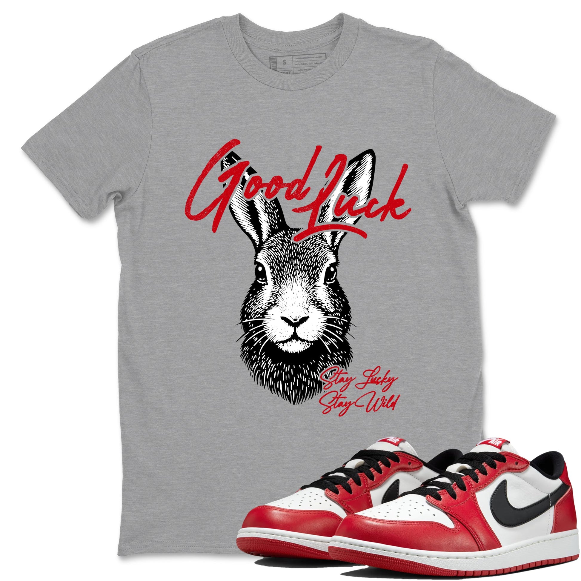 Best Sneakerfit graphic tee – Sneaker Tees To Match Air Jordan 1 Low Chicago Sneakers – Good Luck Tee Heather Grey 1