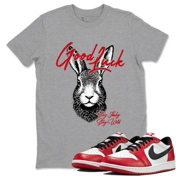 Best Sneakerfit graphic tee – Sneaker Tees To Match Air Jordan 1 Low Chicago Sneakers – Good Luck Tee Heather Grey 1