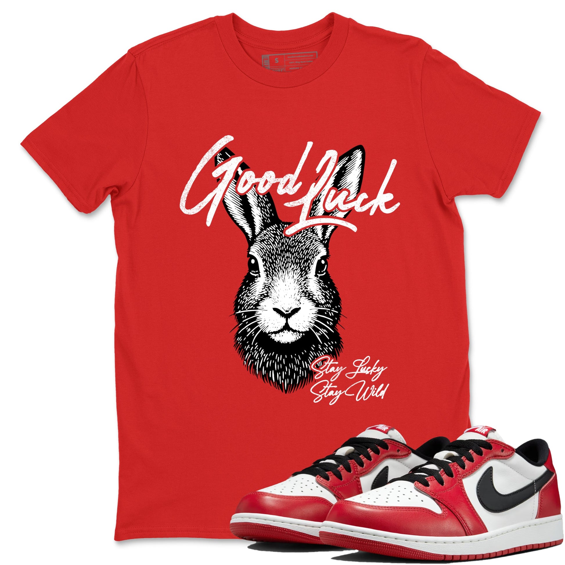Best Sneakerfit graphic tee – Sneaker Tees To Match Air Jordan 1 Low Chicago Sneakers – Good Luck Tee Red 1
