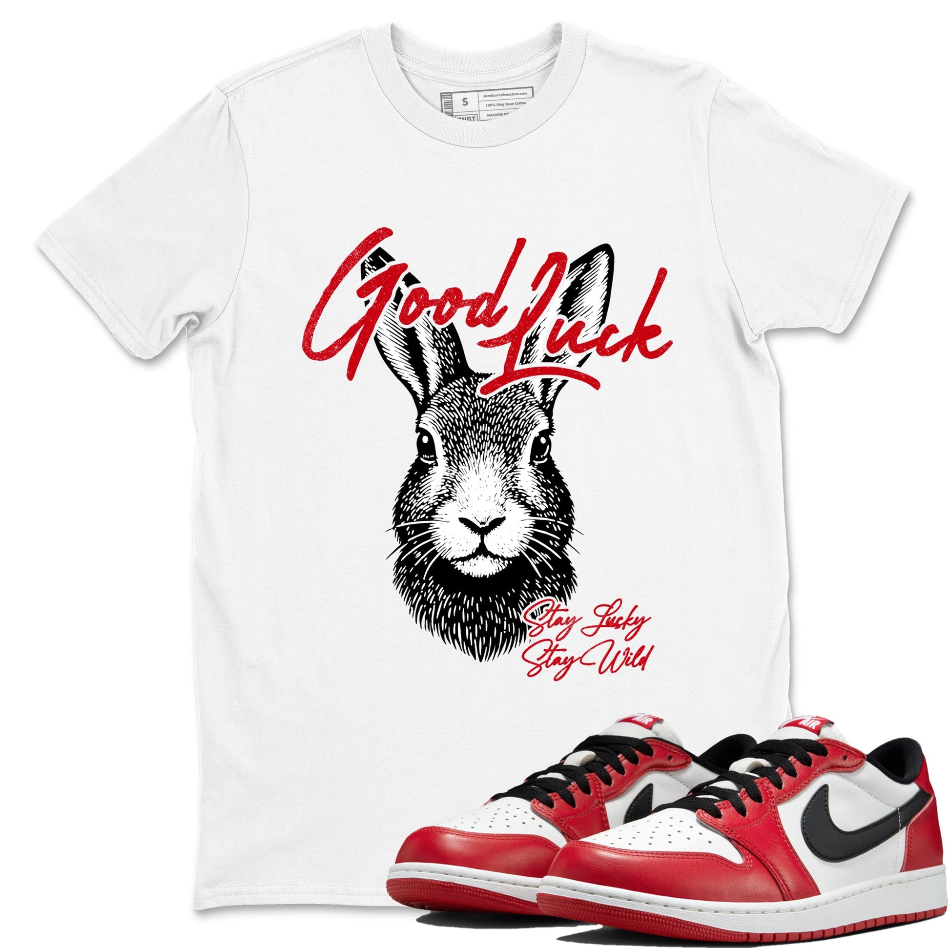 Best Sneakerfit graphic tee – Sneaker Tees To Match Air Jordan 1 Low Chicago Sneakers – Good Luck Tee White 1
