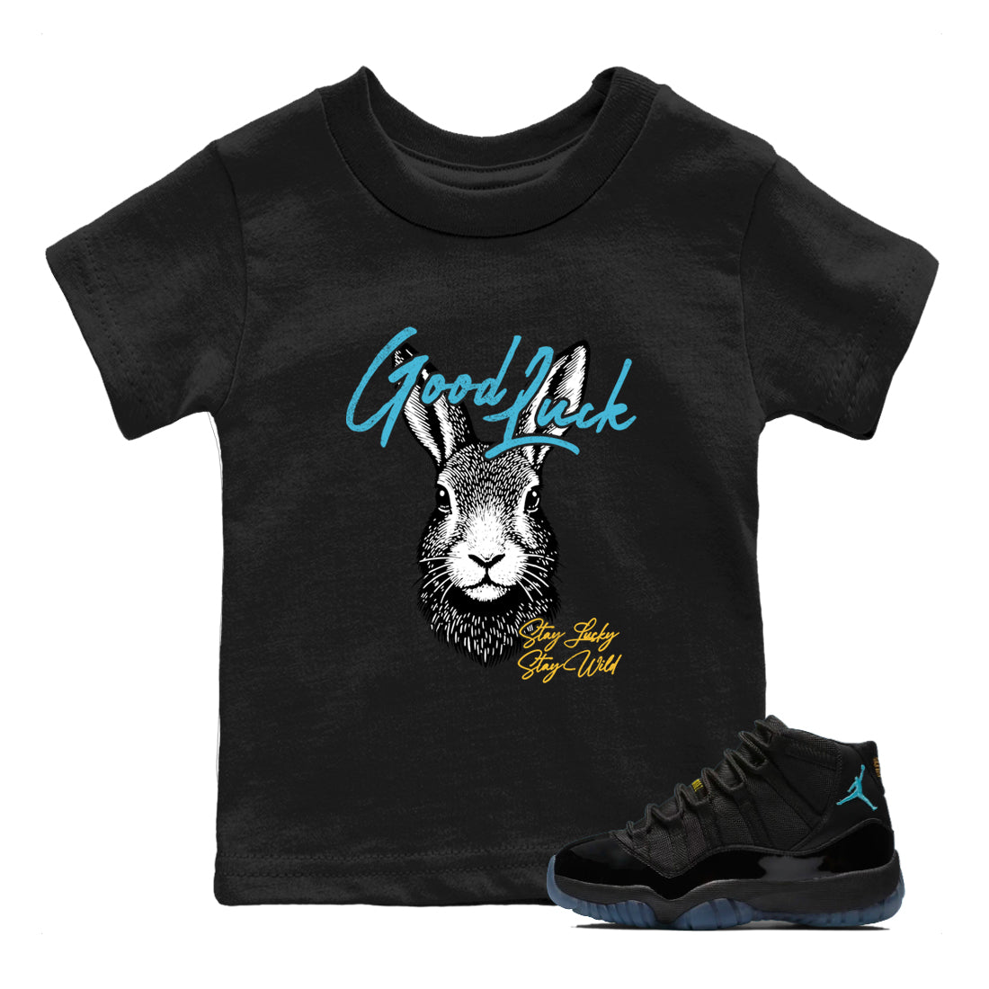 Sneaker match tees – Sneaker Tees To Match Air Jordan 11 Gamma Shoes – Good Luck Kids T-Shirt Black 1