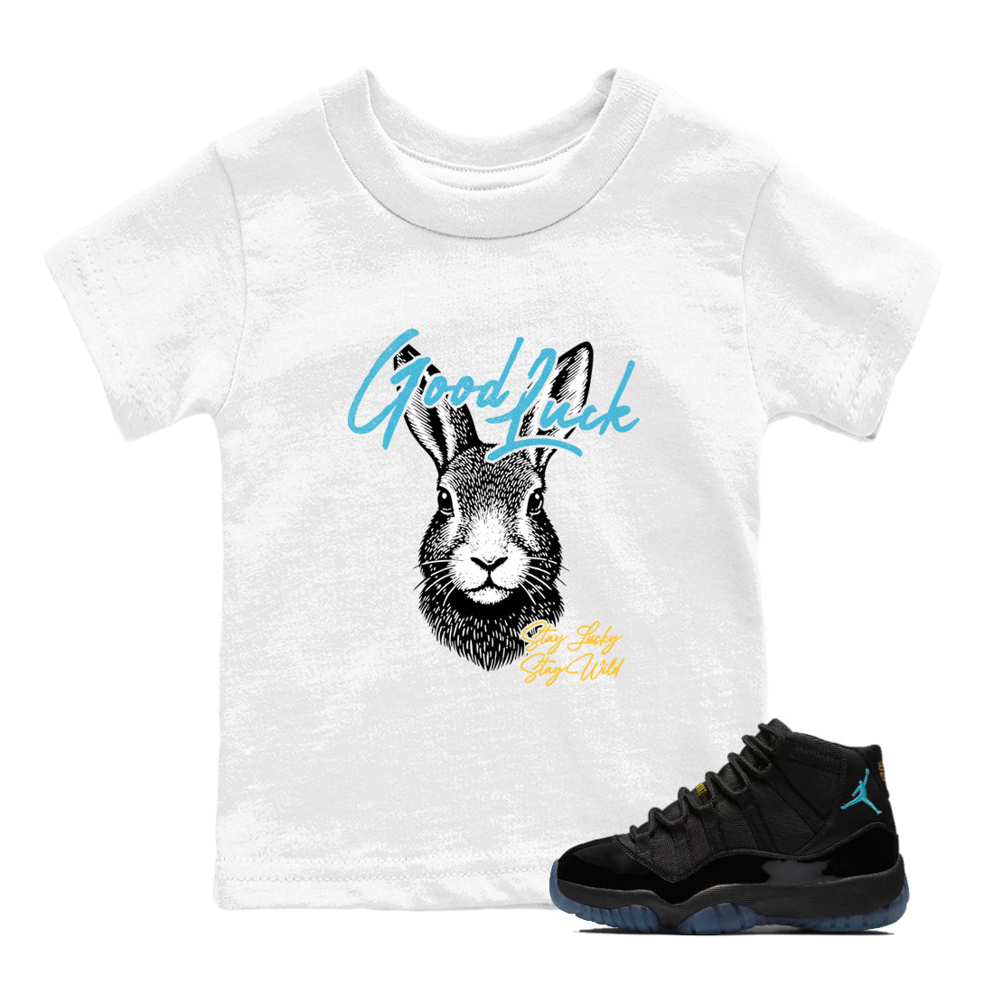 Sneaker match tees – Sneaker Tees To Match Air Jordan 11 Gamma Shoes – Good Luck Kids T-Shirt White 1