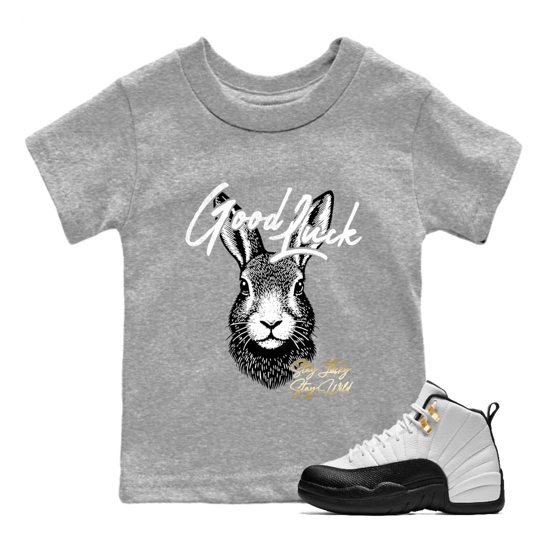 Best Sneakerfit graphic tee – Sneaker Tees To Match Air Jordan 12 Taxi Sneakers – Good Luck Kids T-Shirt Heather Grey 1