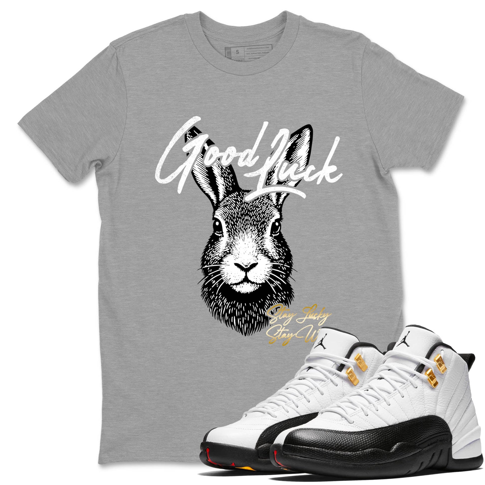 Best Sneakerfit graphic tee – Sneaker Tees To Match Air Jordan 12 Taxi Sneakers – Good Luck Tee Heather Grey 1