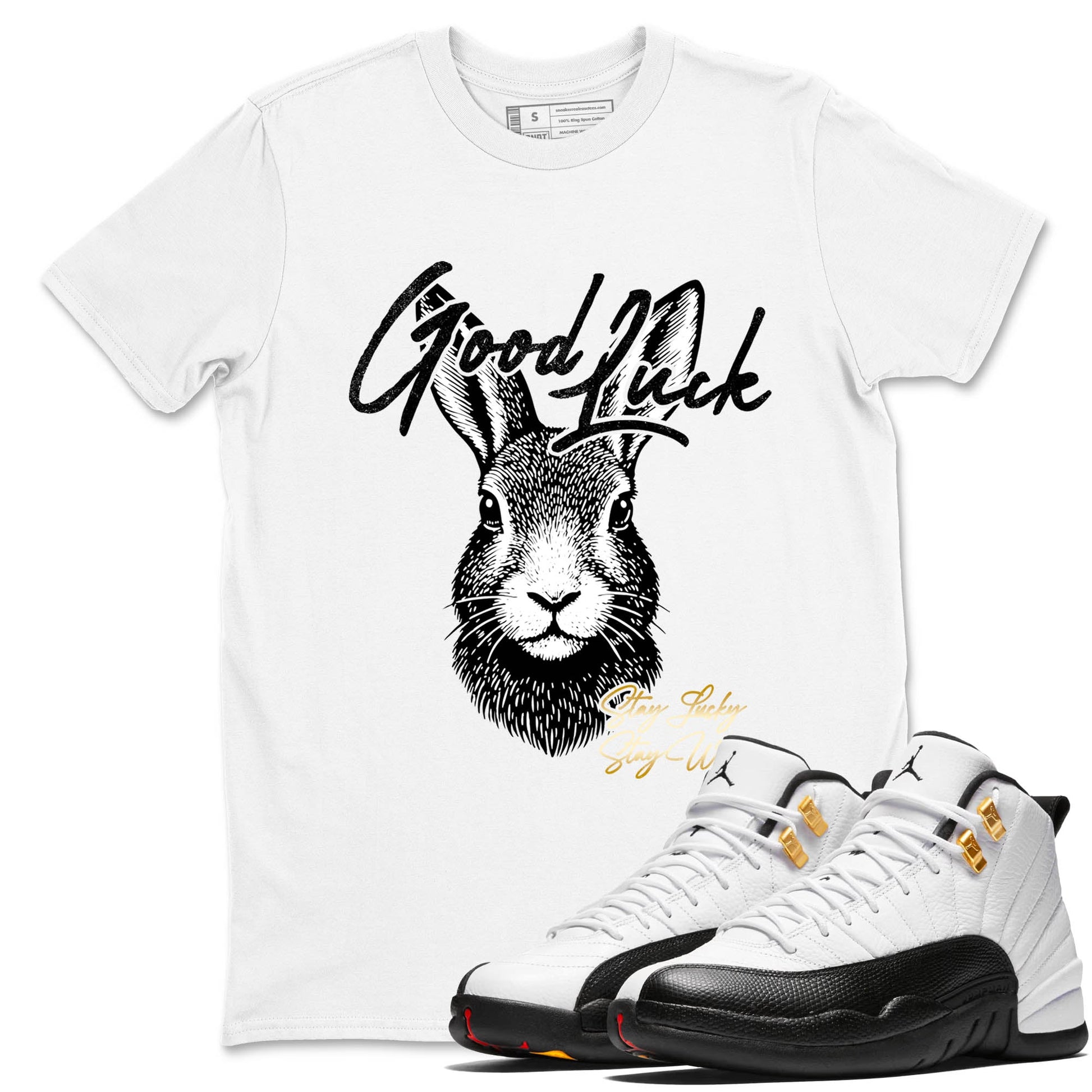 Best Sneakerfit graphic tee – Sneaker Tees To Match Air Jordan 12 Taxi Sneakers – Good Luck Tee White 1