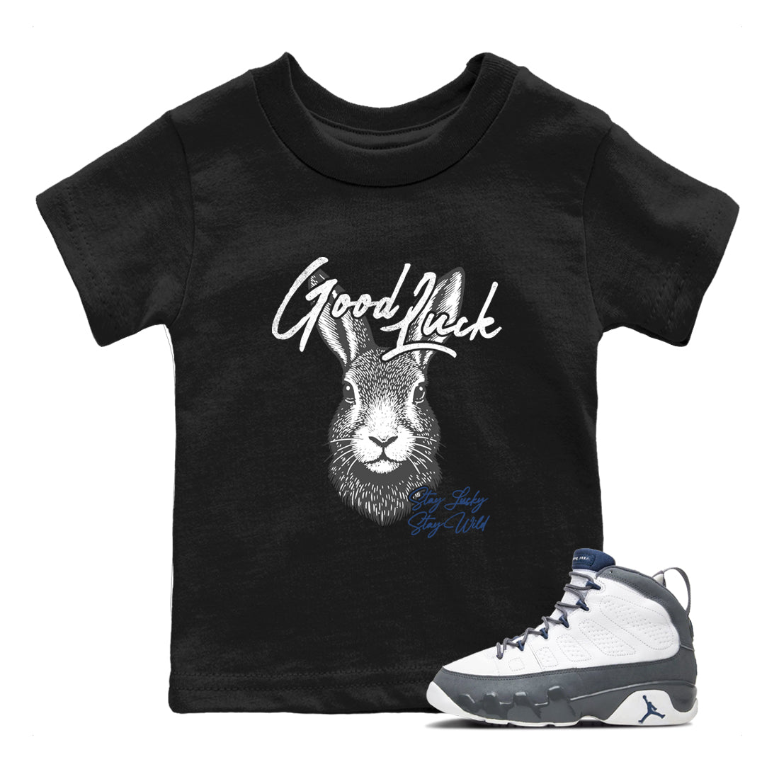 Sneaker match tees – Sneaker Tees To Match Air Jordan 9 Flint Grey Shoes – Good Luck Kids T-Shirt Black 1