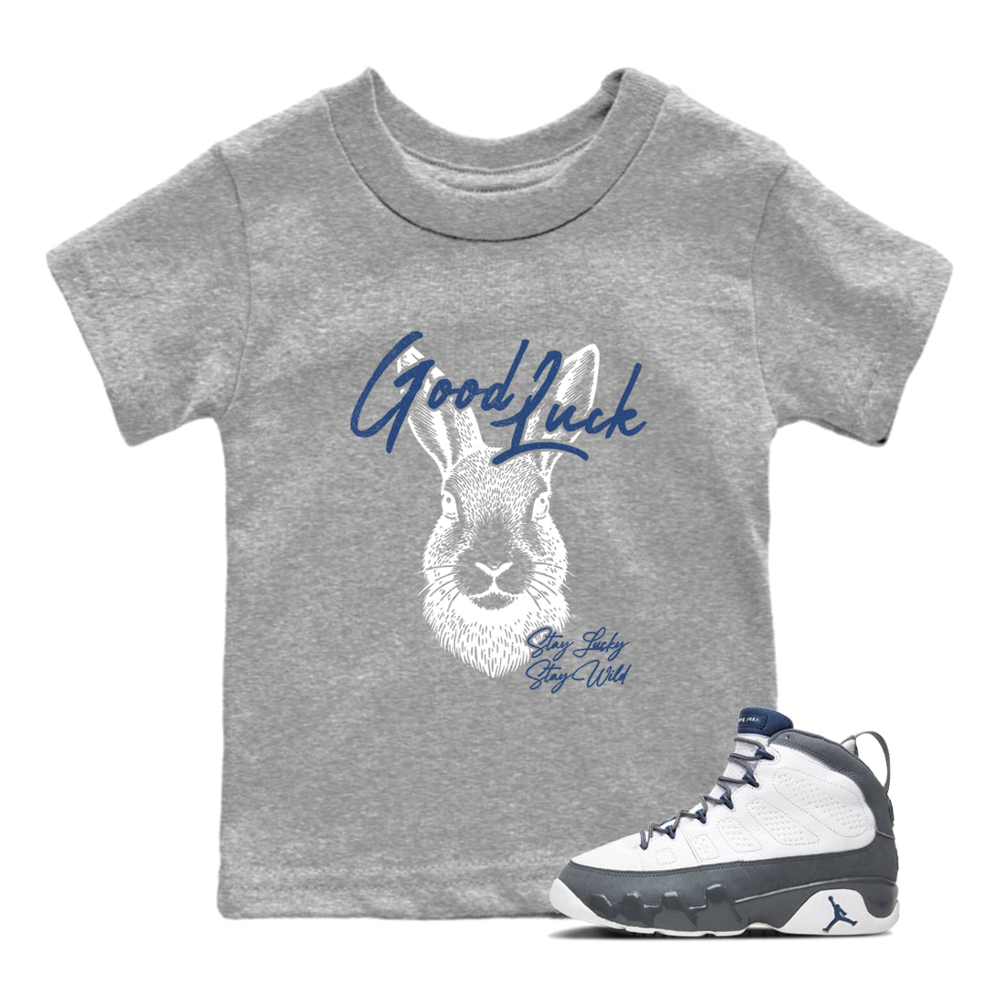Sneaker match tees – Sneaker Tees To Match Air Jordan 9 Flint Grey Shoes – Good Luck Kids T-Shirt Heather Grey 1