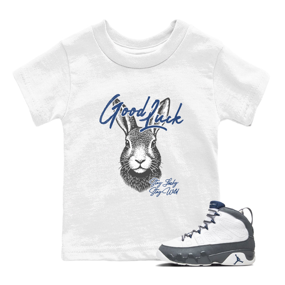 Sneaker match tees – Sneaker Tees To Match Air Jordan 9 Flint Grey Shoes – Good Luck Kids T-Shirt White 1