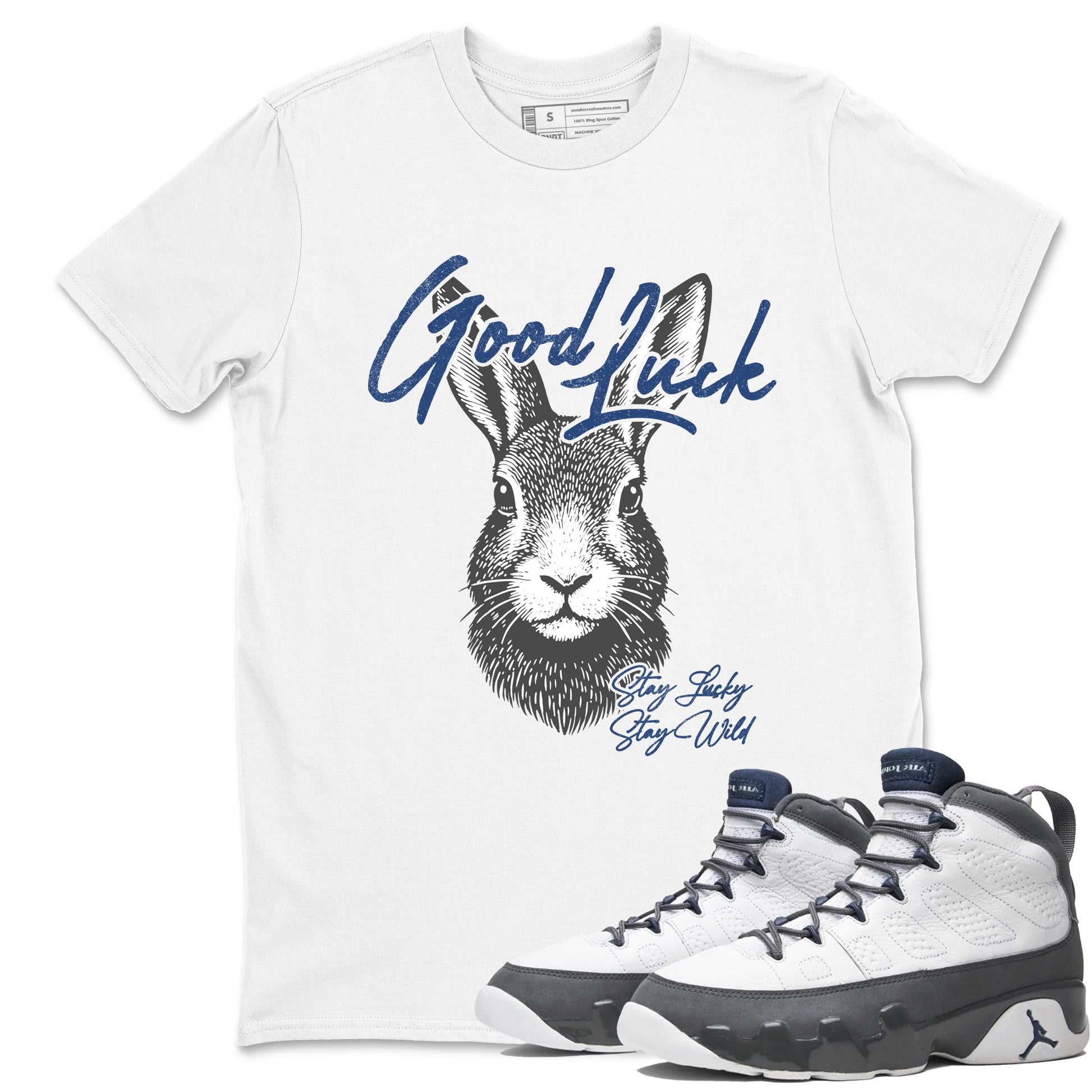 Sneaker match tees – Sneaker Tees To Match Air Jordan 9 Flint Grey Shoes – Good Luck Tee White 1