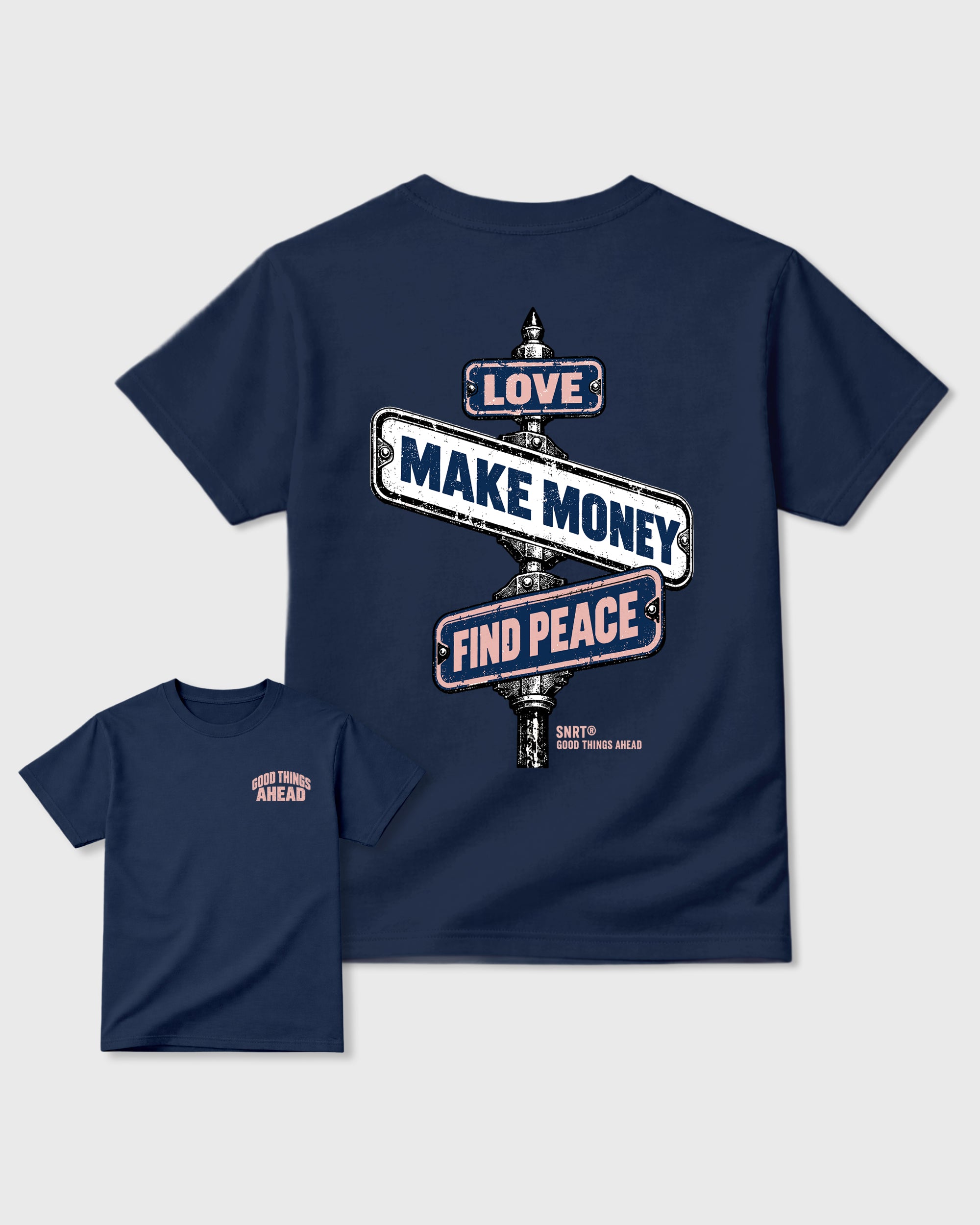 Good Things Ahead Navy Graphic T-Shirt - 3, sneaker matching shirt designed to pair with APB X Air Jordan 11 Low "Made For Locals" sneakers for a coordinated streetwear outfit.